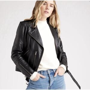 Quince Women's 100% Leather Black Motorcycle Moto Jacket S Indie Punk Grunge